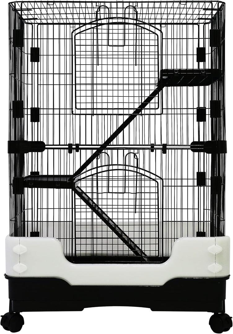 Homey Pet 3 Levels Chinchilla Ferret Pet Crate Small Animals Cages for Rat, Hamster, Guinea Pig, Squirrel, Include Caster Tray and Urine Guard (Black) (24.8"L x 16.5"W x 37.8"H)