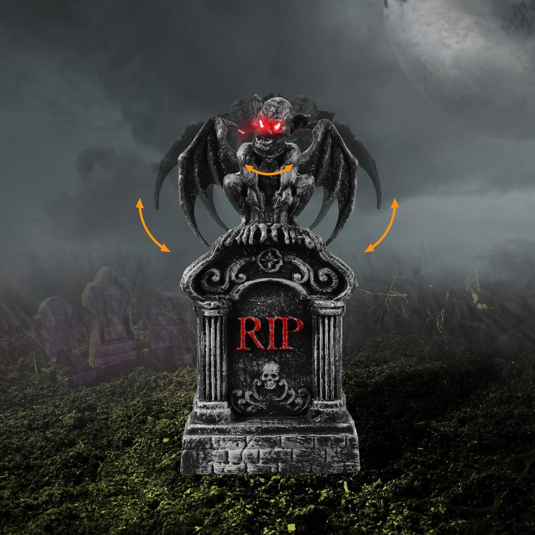 JOYIN 17” Halloween Animatronic Outdoor Tombstones Decorations, LED Graveyard Gravestone Decorations Animated Decor Outside with Sound Activated, Creepy Voice Motion for Yard Garden Haunted House Lawn