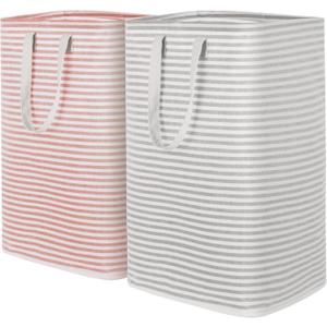 Lifewit 2 Pack Laundry Hamper Large Collapsible Laundry Basket, Freestanding Waterproof Cloth Hamper with Easy Carry Handles in Laundry Room Bedroom Bathroom Dorm for Adult, Gray&Pink, 2 x 80L (Grey-Pink)