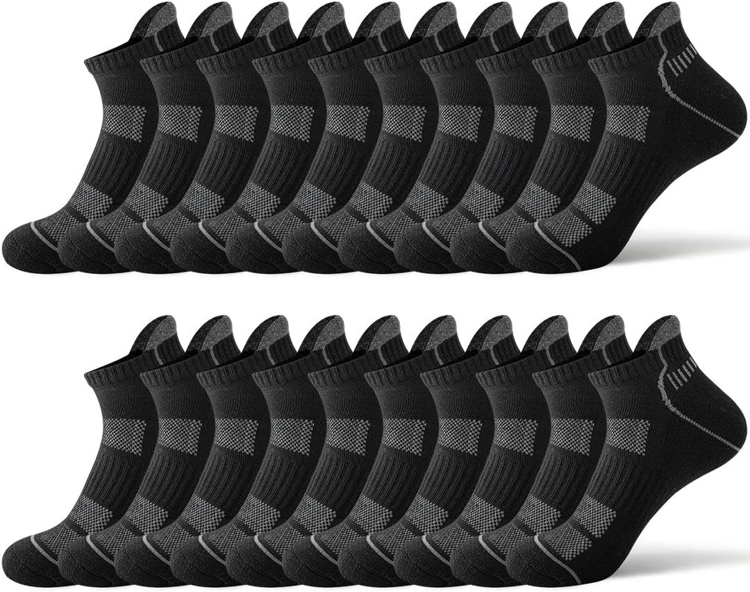 JOYNE 10 Pairs Men Ankle Sport Breathable Workout Tab Socks Athletic Running Low Cut Cushion Short Socks (Large) 10-13