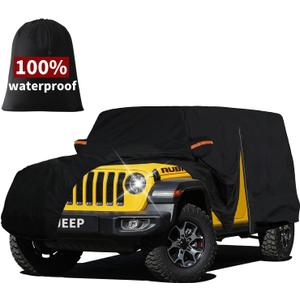 7 Layers Car Cover Custom Fit Jeep Wrangler 2 Door JK JL CJ YJ TJ Sahara 1987-2025, Heavy Duty Waterproof All Weather Full Exterior Cover Outdoor Protection with Door Zipper & Cotton, Black
