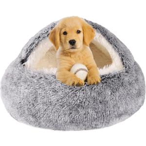 Hooded Dog Bed for Small Dogs, Nest Dog Beds, Washable Cute Cat Cave Bed, Cozy Nook Pet Bed for Dogs or Cats, Anti-Slip Puppy Bed Fits up to 22 lbs Pets(Grey, 20" x 20")