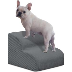 Dog Stairs & Steps for High Beds, 2 Steps High Density Foam Waterproof Dog Ramp for Small Dogs and Cats, Pet Stairs with Removable Washable Cover for Bed, Couch, Sofa and Car (H: 11.8") (Gray)