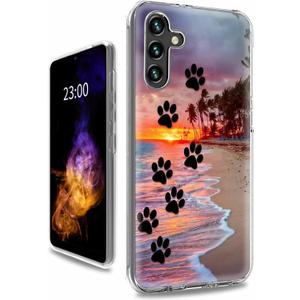 Case for Samsung A13 5G(Not Fit A12 5G), Shockproof Heavy Duty Dual Layer Protective Clear PC Soft Silicone Cover Hybrid Phone Case for Samsung Galaxy A13 5G, Dog Paw Print Beach