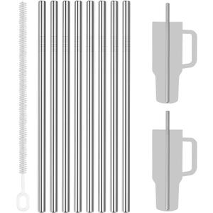 Tomorotec 8-Pack Stainless Steel Straws Fit for 40oz Stanley Tumblers, 12" Metal Straws for Stanley Cup with 1 Brush, Reusable Drinking Straws for Smoothies, Milkshakes, Dishwasher Safe & BPA-Free (Silver)