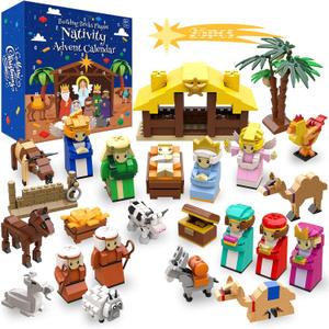 Advent Calendar 2025 Kids, Nativity Building Blocks Toy for 6 7 8-12 Year Old Boys, Girls, Nativity Advent Calendar, Christmas Stocking Stuffers STEM Toy Building Bricks Party Favors Gifts
