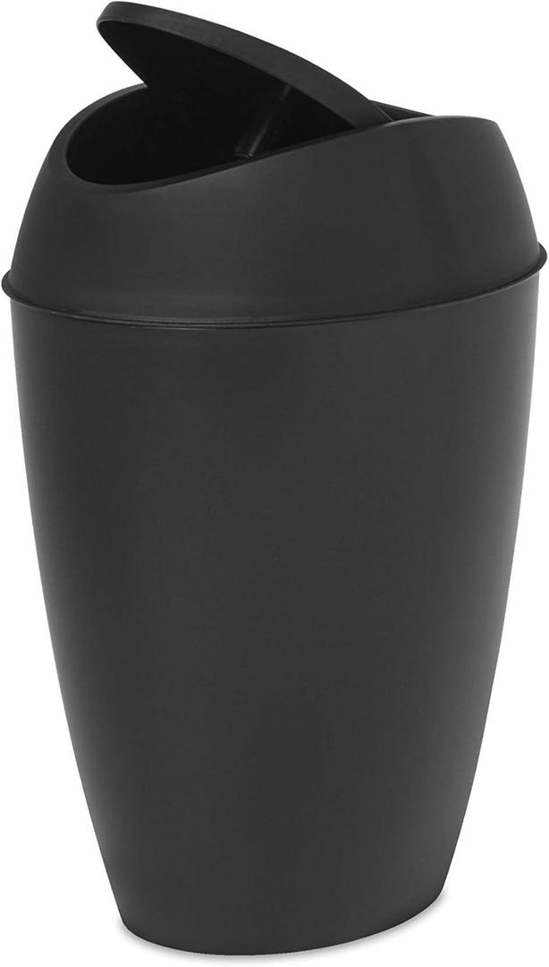 Umbra Twirla Trash Can with Swing-top Lid, 2.4 Gallon, Black