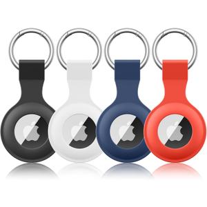 4 Pack Airtag Case Holder for Apple Air Tag, Airtag Case with Anti-Lost Keychain, Silicone Protective Cover for Kids' Backpacks, Dog Collars, Luggage, Multi-Color Protective AirTag Accessories