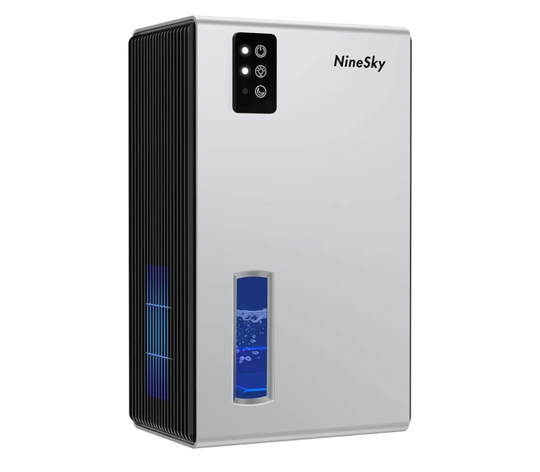 NineSky Dehumidifier for Home, 95 OZ Water Tank, (1000 sq.ft) Dehumidifiers for Bathroom Bedroom Basement with Auto Shut Off,7 Colors LED Light(Silver)
