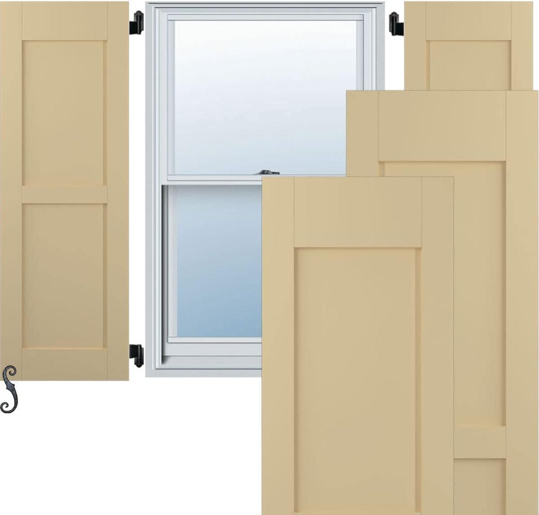12"W x 61"H Americraft Two Equal Flat Panel Exterior Real Wood Shutters (Per Pair), Natural Twine