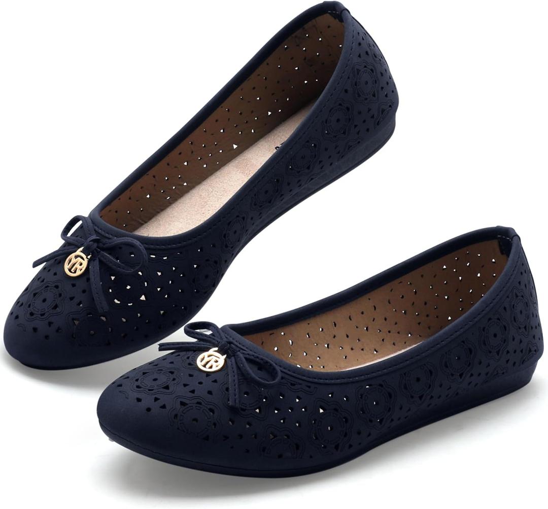 YEOGOR Women's Ballet Shoes Comfortable Slip on Round Toe Flat Casual Shoes for Walking, Driving, Dressy (6.5, Navy)