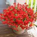 HyeFlora Artificial Flowers for Outdoors Fake Plants Outside Decoration, 12 Bundles Silk Red Morning Glory UV Resistant Look Real Faux Flowers for Planter Front Door Porch Patio Yard Gardens Balcony