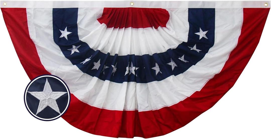 Bradford American Bunting USA Flag 2x4 ft Outdoor, Embroidered Pleated Fan Bunting Flags with 3 Brass Grommets, Patriotic America Flag Buntings for Outside for 4th of July Memorial Day Decorations