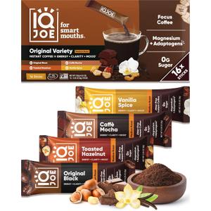 IQJOE Mushroom Coffee Packets - Variety Pack | 16 Stick Packs | Lion's Mane, Magnesium L-Threonate, Adaptogens | Instant Coffee for Jitter-Free Focus, Clarity & Energy | Keto, Vegan, Zero Sugar, Best By 02/29/28