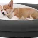 Small Dog Bed with Bolster, Small Dog Bed for Small Dogs, Dog Bed Washable with High-Density Foam Base, Washable Zippered Cover, Non-Slip Bottom, S