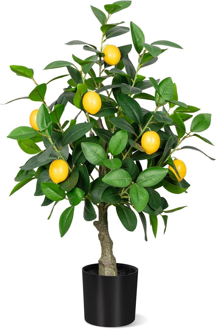 2.5FT Artificial Lemon Tree,2.5 Feet(30in) Fake Lemon Tree with Black Pot Faux Plant Indoor for Home,Decor,Office,Living Room