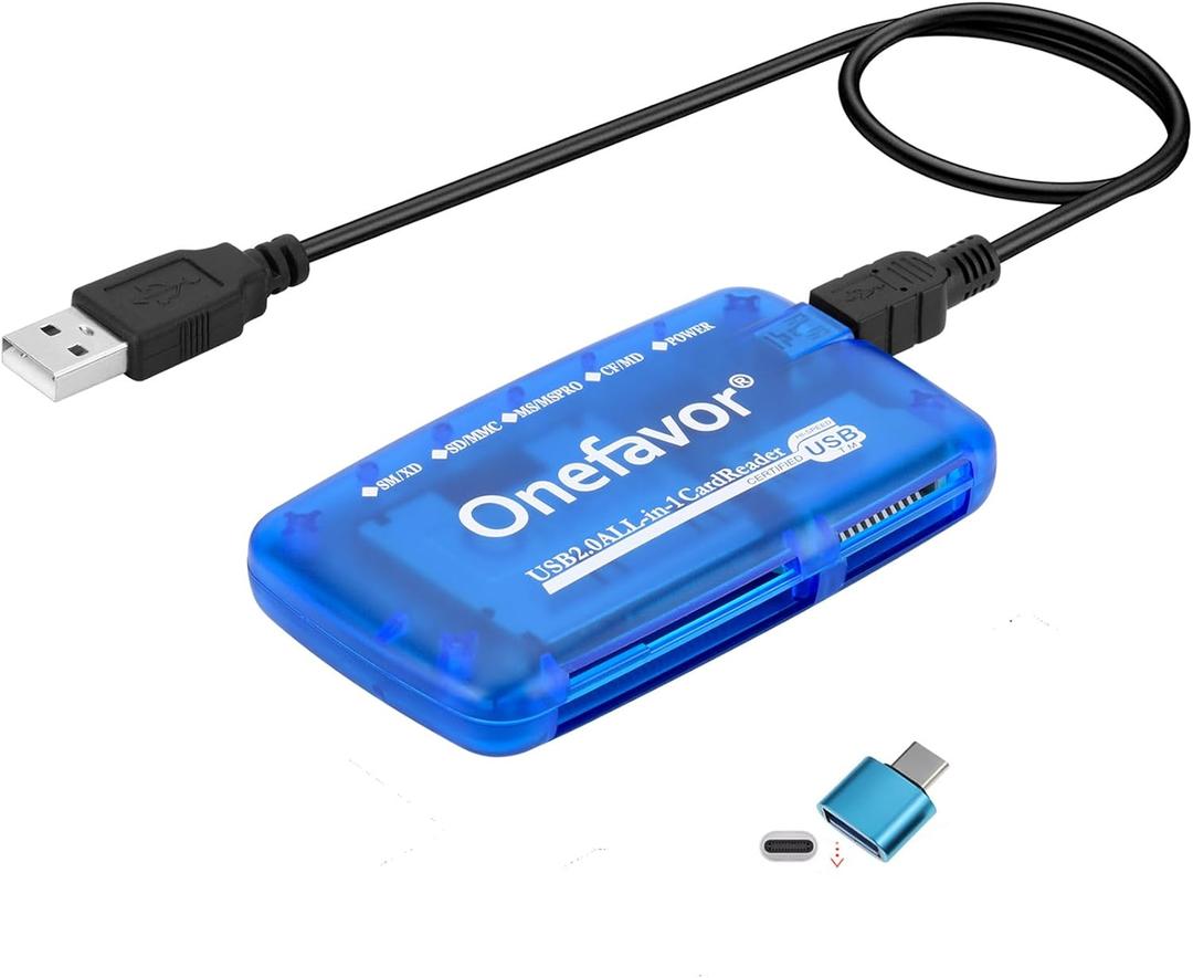 SmartMedia Cards Reader Writer, All-in-1 USB Universal Multi-Card Memory Cards Reader for Windows, Mac, Linux (Card Reader + Type-c Adapter)