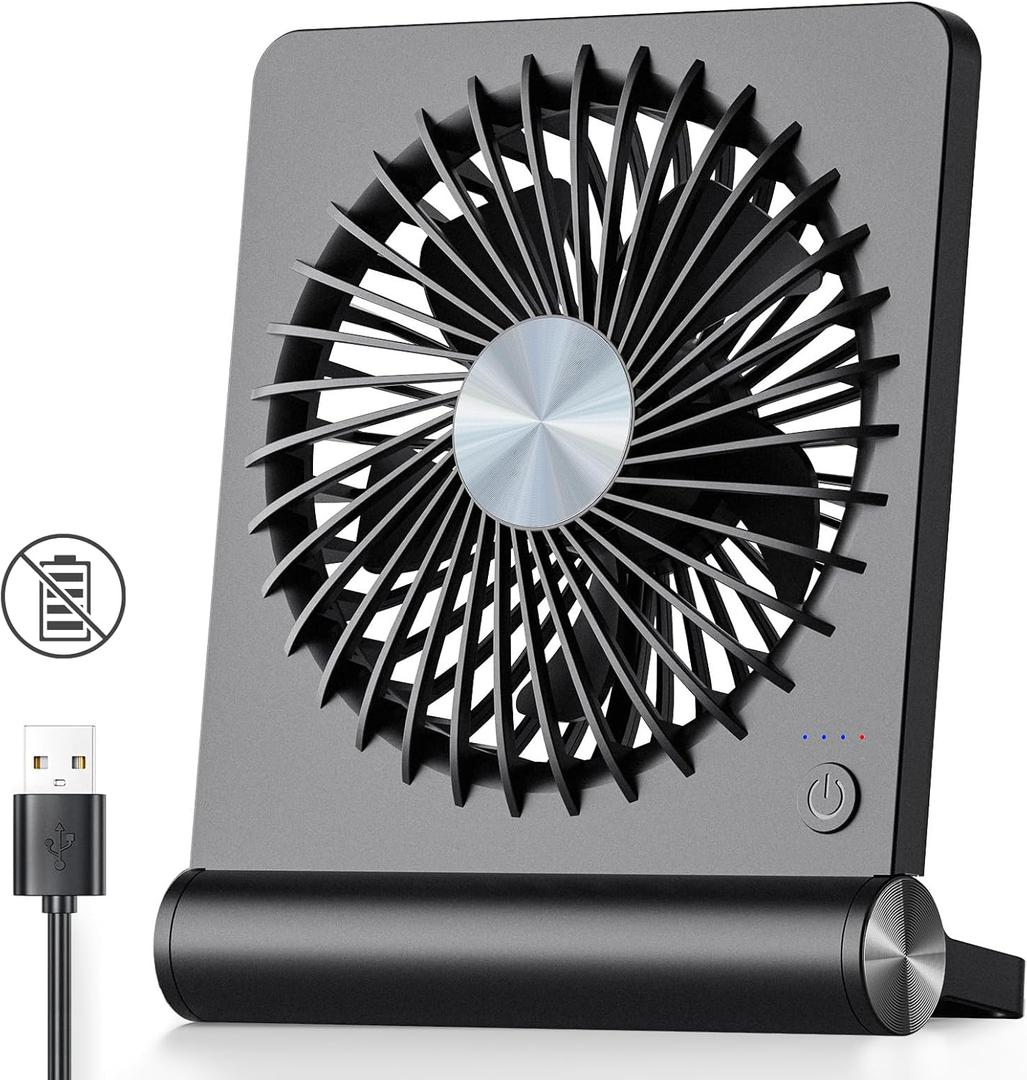 TABLE USB Fan, Strong Wind Ultra Quiet Small Desk Fan 220° Tilt Folding 3 Speeds Adjustable USB-C Corded Powered Personal Fan for Home Office Desktop Black