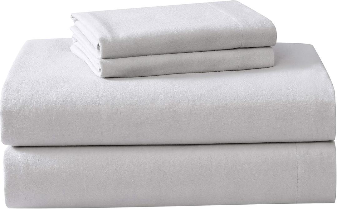 Laura Ashley - Flannel Sheets Twin Size, Anti-Pilling & Wrinkle Resistant Cotton, Touchably Soft for All-Season Comfort - Bed Sheets with Matching Pillowcase & Fitted Sheet (Cloud Grey)
