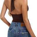 REORIA Womens Sexy Cowl Neck Halter Body Suits Summer Open Back Bodysuit Tank Tops (Brown, XXL)