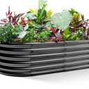 Land Guard Galvanized Metal Raised Garden Bed Kit, 8x4x1.5ft Large Planter Boxes Outdoor, Oval Gardening Box, Patio Garden Planter Box for Vegetables (Grey)