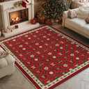 Artoid Mode Red Xmas Ball Bear Christmas Area Rug, Winter Home Decor Low-Profile Non-Slip Washable Large Rug for Living Room Bedroom Farmhouse Dining Room Kids Playroom 5x7 Feet