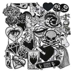 Nicime 25pcs Black White Iron/Sew on Patches, Punk Horror Skull Embroidered Applique, Fashion Decoration for Clothes, Hat, Bag, Dress, Shirt, Jeans