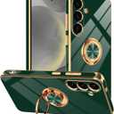 Tnarru Designed for Samsung Galaxy S25 Case with Ring Stand, Support Magnetic Car Mount Rotatable Finger Holder Soft TPU Cover Plating Edge Protective Slim Phone Case for Galaxy S25 Green