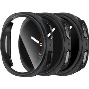 DaQin 3 Pack Cases for Samsung Galaxy Watch 8 Screen Protector 44mm, Full Protection Hard PC Case with Tempered Glass Anti-Slip Scratch-Resistant Face Cover for Galaxy Watch 8 Case 44mm Accessories (Black/Black/Black)