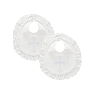 Janmercy 2 Pieces White Baptism Bib Christening Bib for Baby Girls Embroidered Crucifix Baptism