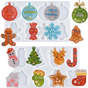 Actvty Christmas Resin Molds, 2 PCS Christmas Ornaments Silicone Molds for Epoxy Resin, 16 Cavities Large Pendant Molds DIY Resin Crafts Jewelry Keychain Xmas Gift Christmas Tree Decor