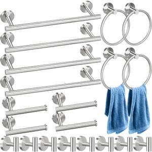 Blulu 20 Pcs Bathroom Hardware Set, Stainless Steel Towel Bar Set Includes 15.7 inch Towel Bar, Hook, Ring, Toilet Paper Holder Wall Mounted Bathroom Accessories (Brushed Nickel)