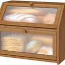Vriccc Bread Box for Kitchen Counter, Large Bamboo Wood Double Layer Bread Box, Wooden Bread Storage Capacity