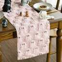 Artoid Mode Pink Ghost Soft Plush Faux Fur Jacquard Halloween Table Runner, Holiday Kitchen Dining Table Decoration for Home Party Decor 13x72 Inch