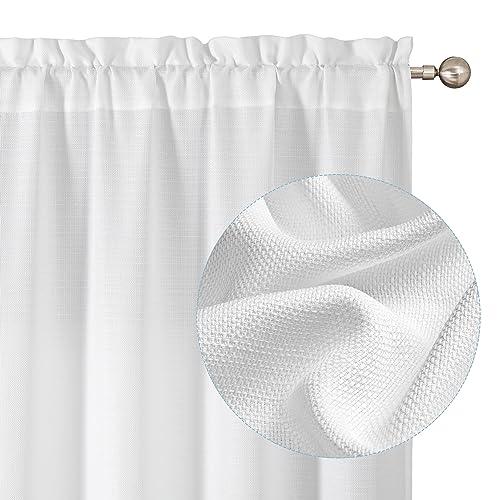 Chyhomenyc White Curtains 84 Inch Length 2 Panels Set, Faux Linen Textured Semi Light Filtering Soft Airy Farmhouse Curtain Drapes for Living Room Bedroom, Cortinas para Sala, 40Wx84L
