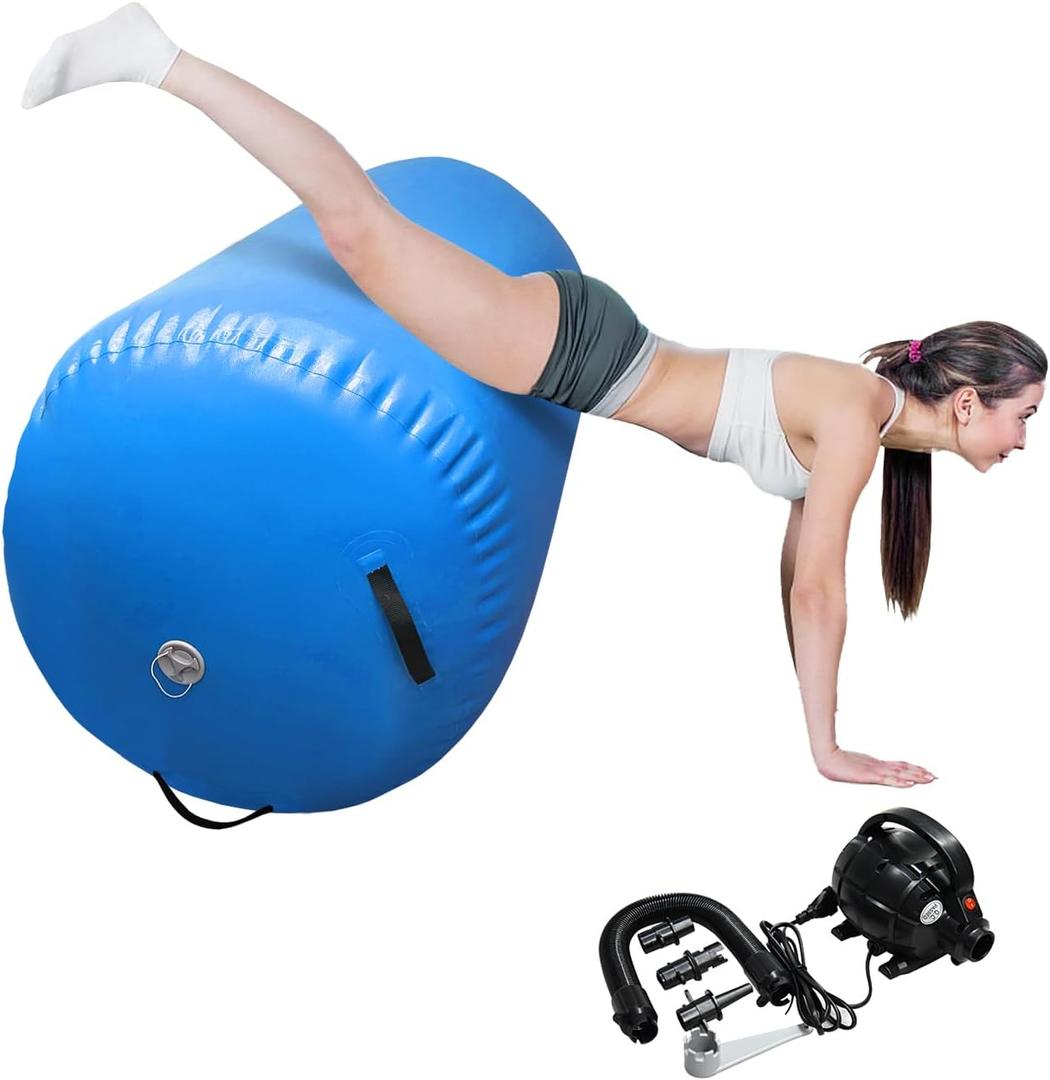 BYBAG Air Barrel Back Roller Inflatable Tumbling Mat with Electric Pump, Tumble Track Gymnastic Equipment Exercise Mats for Home Use, Gym Training, Cheer leading, Yoga(BLUE, 60CM*100CM)