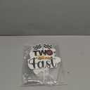 Two Fast Cake Decorations - 25 Pcs Race Car Theme Curious Baby 2nd Birthday Cupcake Topper Let's Go Racing Table Decor Trophy Checkered Flag Traffic Light 2 Years Old Party Supplies for Boys