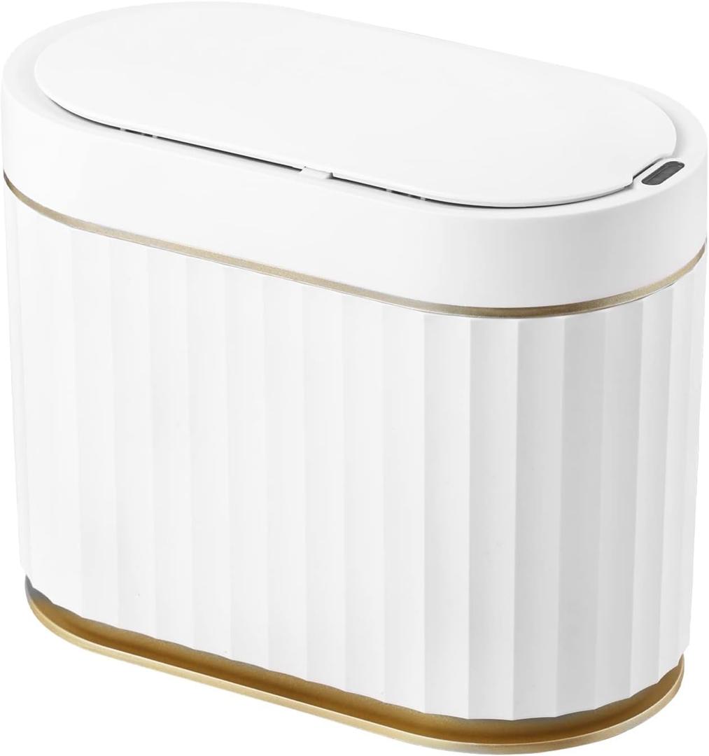 ELPHECO 5 litres Mini Desktop Trash Can with Lid, 1.3 Gallon Motion Sensor Waterproof Countertop Trash Can, Small Plastic Garbage Bin for Desk, Bedroom, Golden