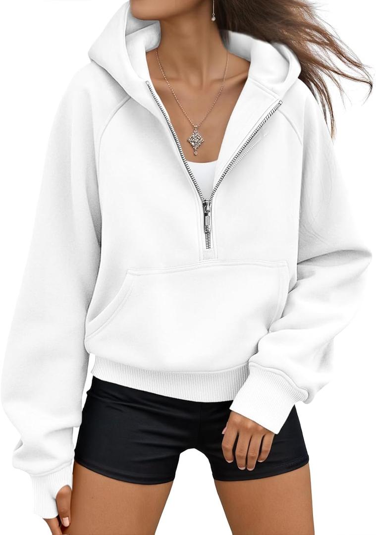 AUTOMET Womens Hoodies Fleece Fall Fashion Outfits Workout Sweatshirts Y2k Winter Zip Up Jackets Oversized Tops Clothes 2026 (Small, White)