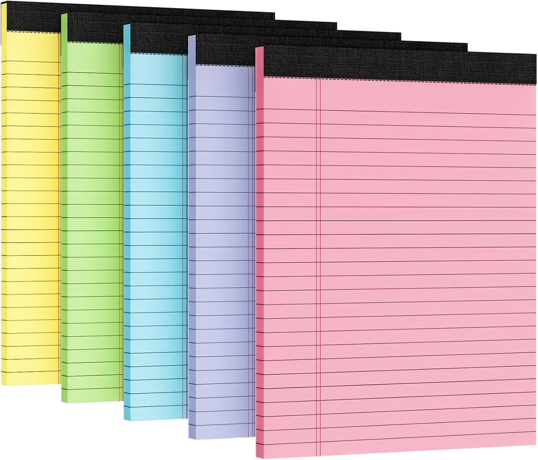 5pcs Legal Pads 8.5 x 11, Notepads 8.5 x 11 Inch,30 Sheets/Pack, Color Note Pads Clear Print Writing Pads of Paper, Memo Pads , Perforate Legal Notepads Paper , Wide Ruled Lined with Sturdy Back (Pink/Purple/Blue/Green/Yellow)