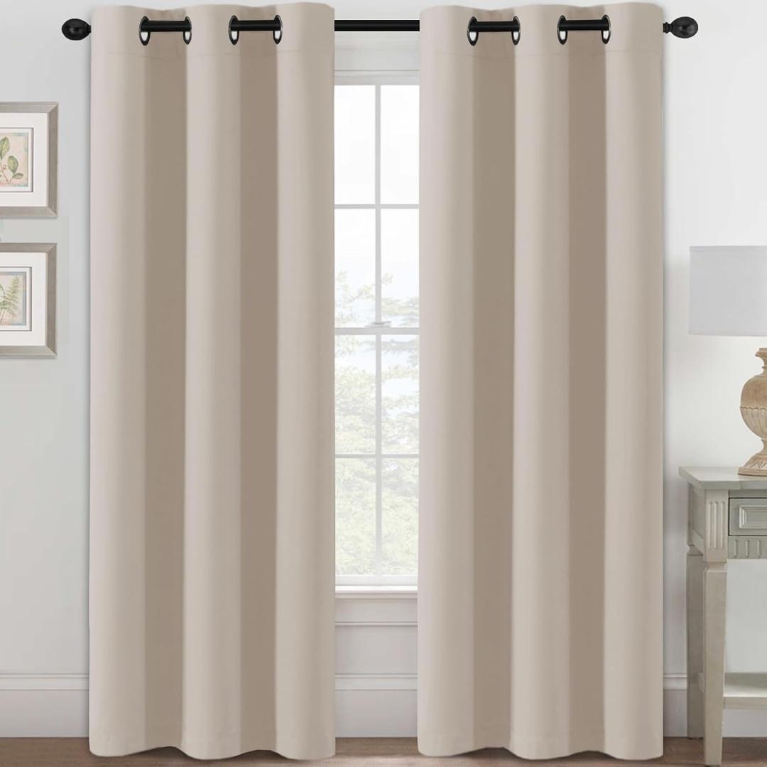 H.VERSAILTEX Blackout Curtains for Bedroom Thermal Insulated Room Darkening Living Room Curtains 84 Inch Long Grommet Privacy Protection Window Curtain Panels/Drapes for Nursery, 2 Panels, Fog, 42"W x 84"L