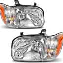 oEdRo Headlight Assembly Compatible with 2005 2006 Tundra(Double Cab with 4 Full-Size Doors Only) 2005-2007 Sequoia Headlamp with Amber Reflector Chrome Housing
