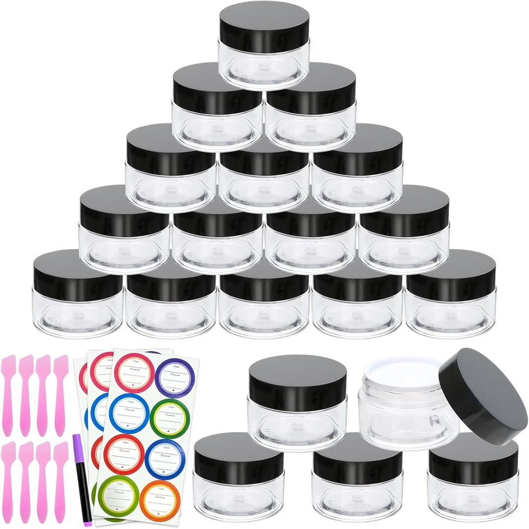 20 Pack 1oz Plastic Containers with Lids, Jars with Lids, Great for storing,lip balms, creams, ointments, cosmetics, samples