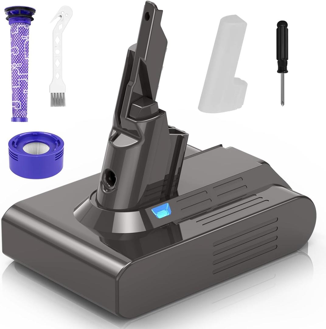 V7 Battery Replacement for Dyson - 21.6V 6000mAh Lithium-ion Battery for SV11 V7 Motorhead Animal Extra Mattress Absolute Trigger Allergy Cordless Vacuum Cleaners, Filters Included