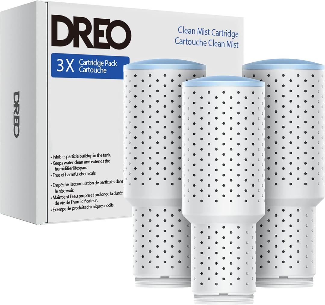 DREO Clean Mist Cartridge 3-Pack for Humidifiers, Compatible with DREO Humidifiers HM311/311S/524/524S/306, Reduce Contaminants Build-up, Healthier Mist, Easier Cleaning