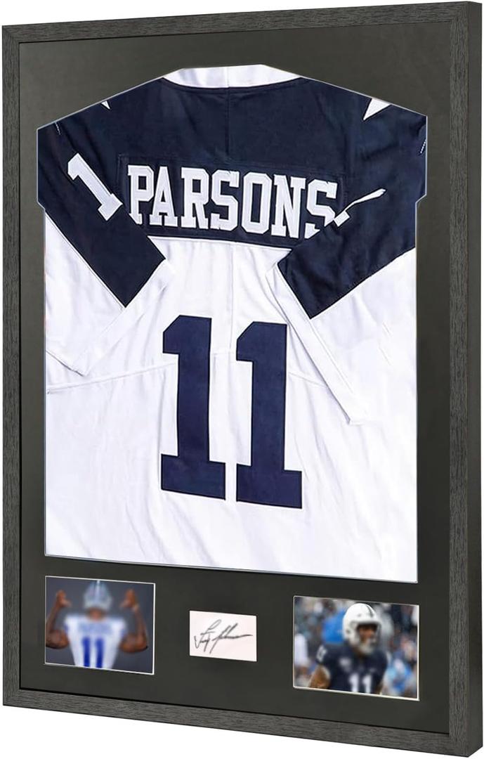 Jersey Frame Display Case with Mat, Jersey Shadow Box,Jersey Frame with Tempered Glass,Mat and Hanger for Baseball Basketball Football Soccer Sport Shirt,Black