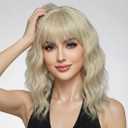 Pastel Dark Blonde Wavy Bob Wig for Women, Short Shoulder Length Synthetic Wig with Bangs, Matte Natural Realistic Look Lightweight Hairpiece, Blonde Color for Daily Wear & Cosplay Costume (14 Inch)