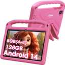 weelikeit 2025 Upgraded Kids Tablet, 10 Inch Android 14 Tablet for Kids, 8GB (4+4) RAM + 128GB Storage, 6000mAh Long Battery, Dual Cameras, Great Tablet for Toddlers, Case Included (Pink)