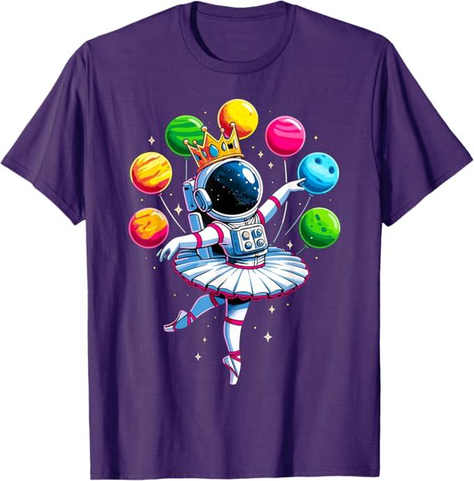 Ballerina Girl Space Astronaut T-Shirt (Small, Purple)