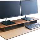 Solid Wood Dual Monitor Stand Riser Walnut Monitor Riser for Desk Wooden Desk Shelf Ergonomic Monitor Stand for Home Office, 45.28 x 9.06 x 3.94 inches